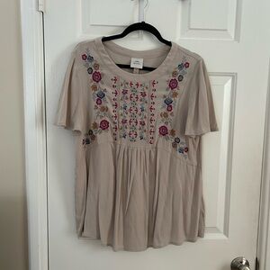 Knox Rose Embroidered Beige Top